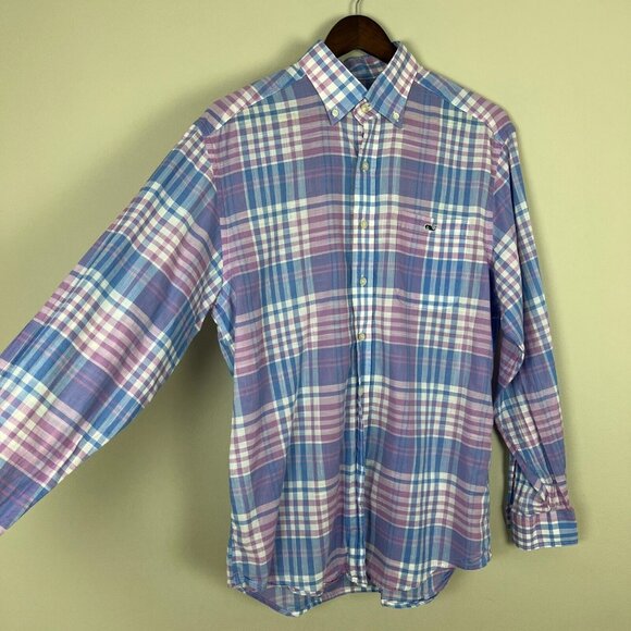 Vineyard Vines Tucker Shirt Mens Medium Blue Purple Plaid Check Button Down M - Picture 4 of 10